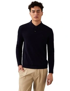 Merino Wool Polo Sweater in Dark Sapphire