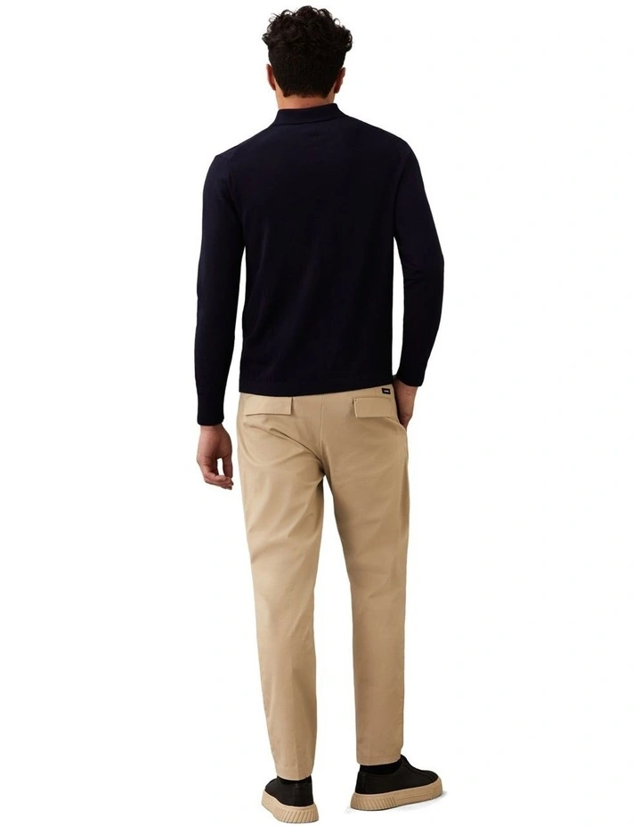 Merino Wool Polo Sweater in Dark Sapphire image 2