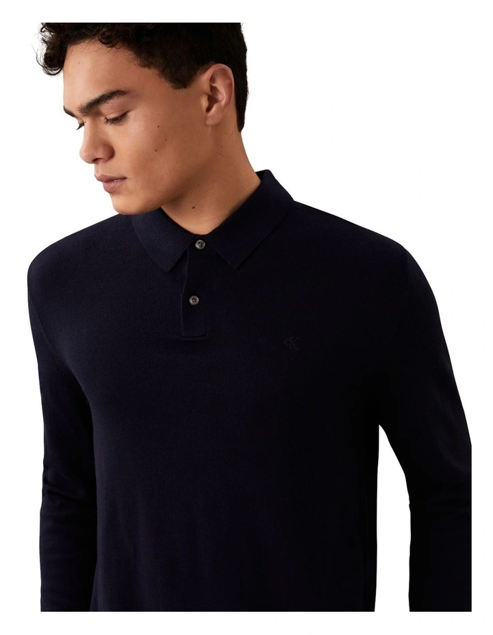 Merino Wool Polo Sweater in Dark Sapphire image 3