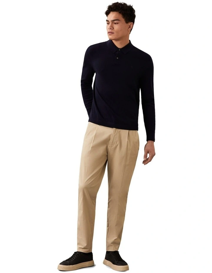 Merino Wool Polo Sweater in Dark Sapphire image 4