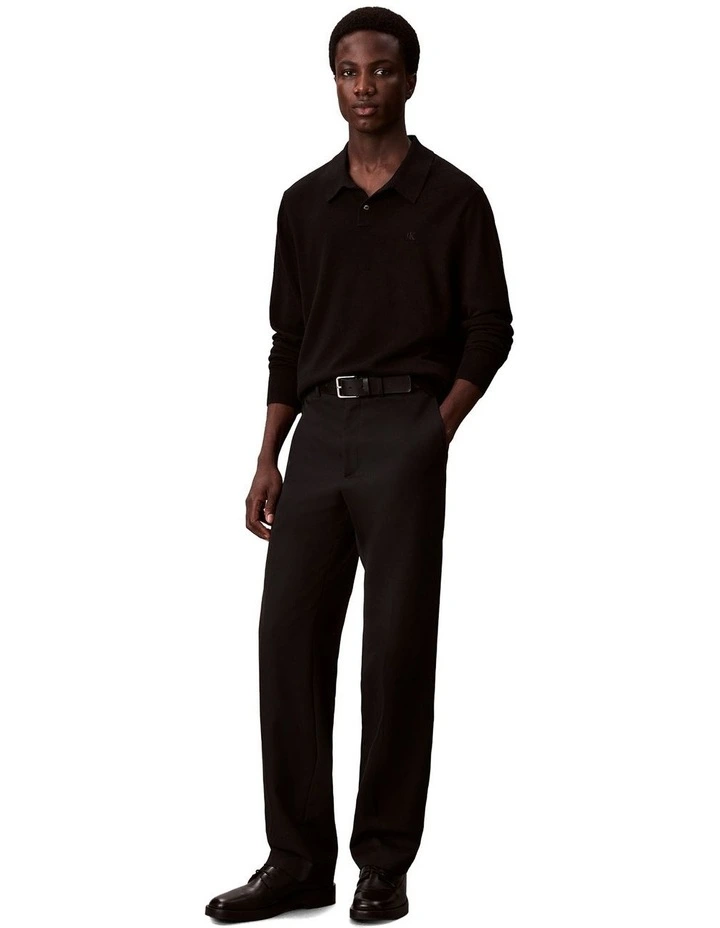 Merino Wool Polo Sweater in Black image 5