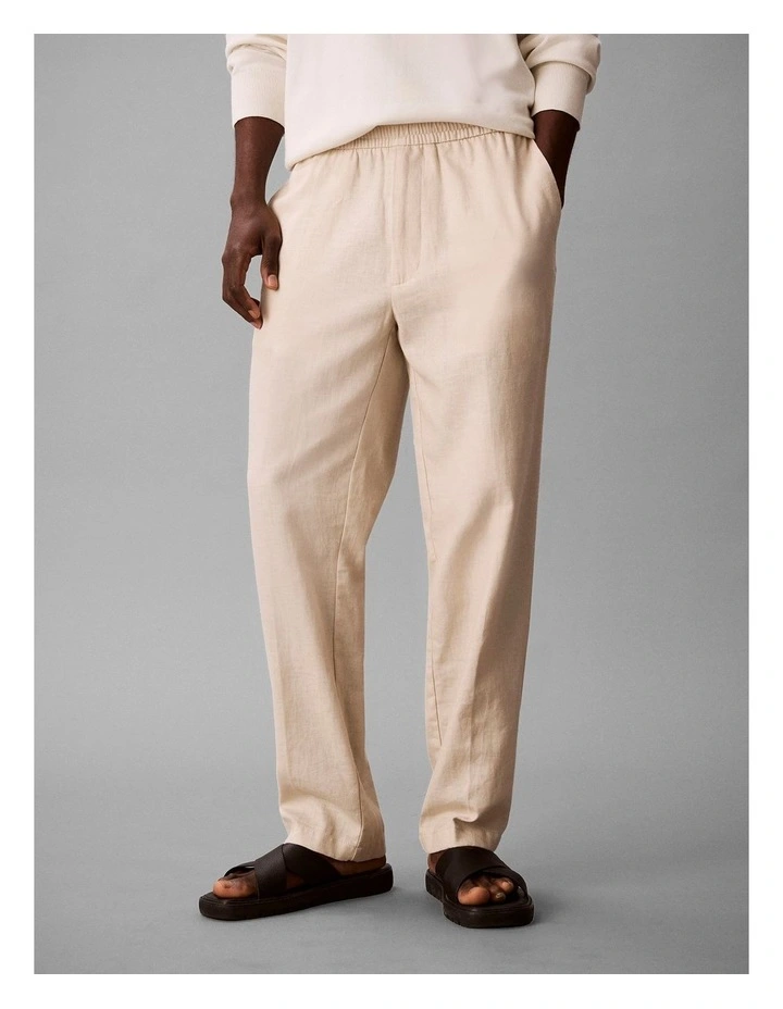 Straight Linen Pull-on Pants in Oatmeal image 1