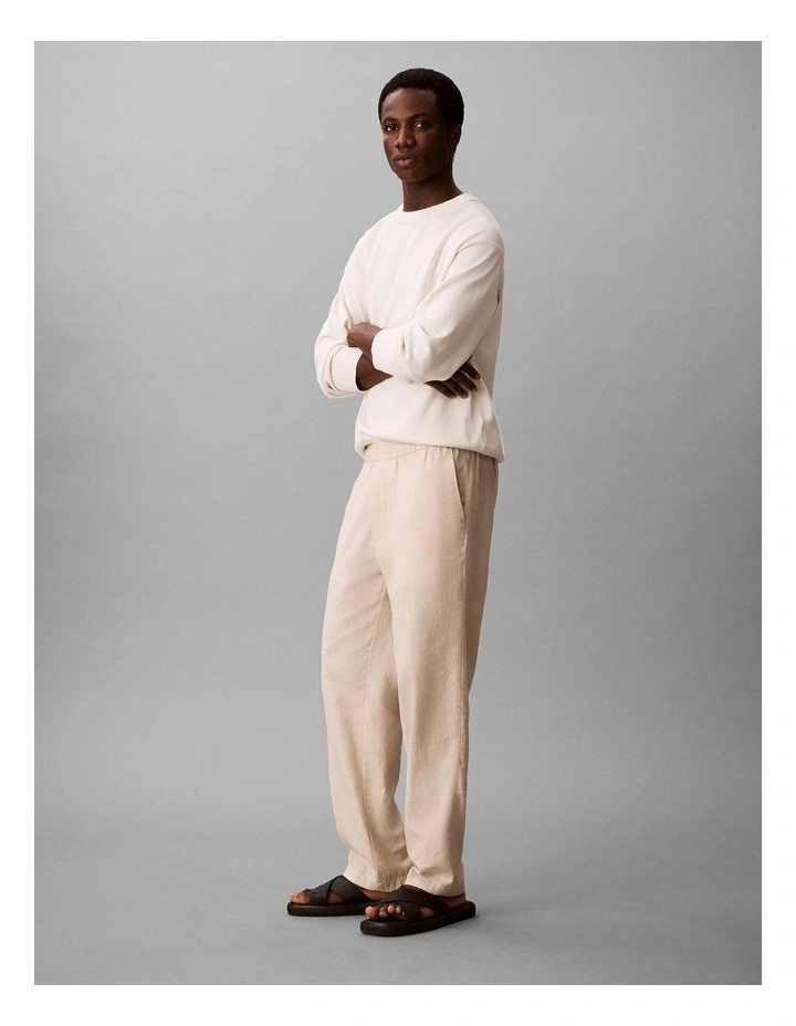 Straight Linen Pull-on Pants in Oatmeal image 4
