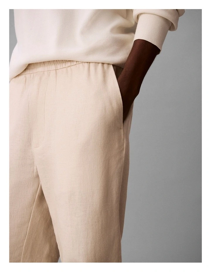 Straight Linen Pull-on Pants in Oatmeal image 5
