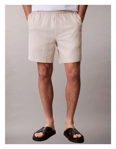 Straight Linen Pull On Short in Oatmeal