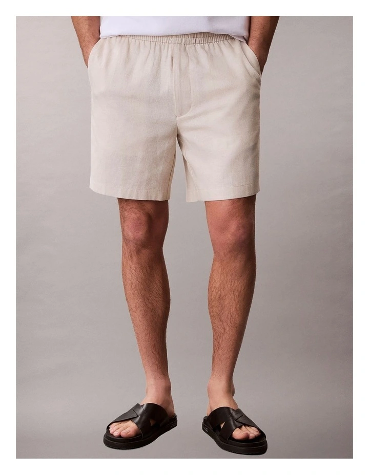 Straight Linen Pull On Short in Oatmeal image 1