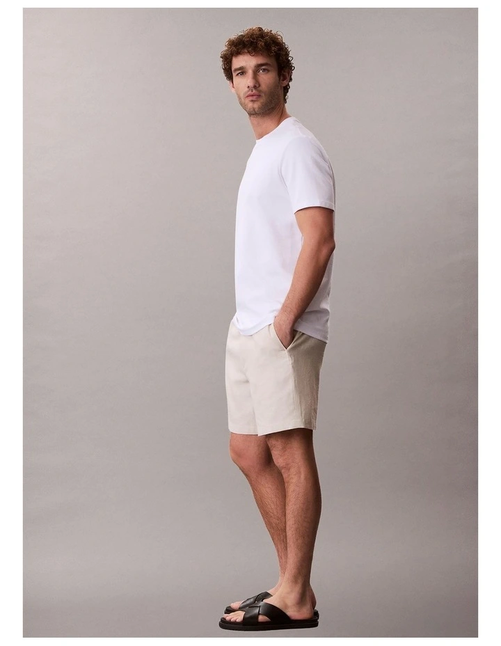Straight Linen Pull On Short in Oatmeal image 3