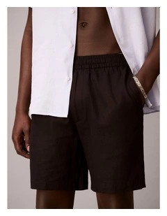 Straight Linen Pull On Short in Black