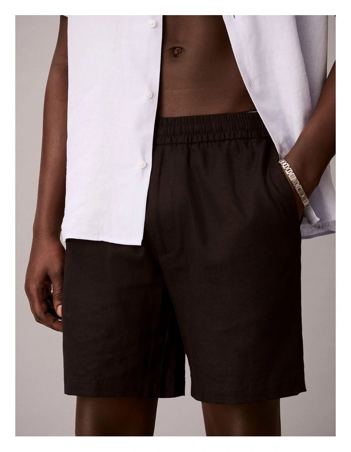Straight Linen Pull On Short in Black image 1