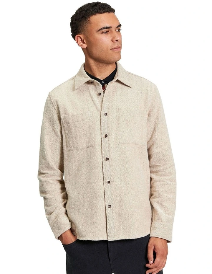 Brushed Herringbone Overshirt in Bronze image 1