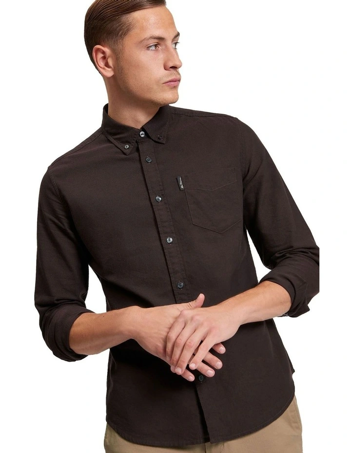 Signature Oxford Long Sleeve Shirt in Dark Brown image 1