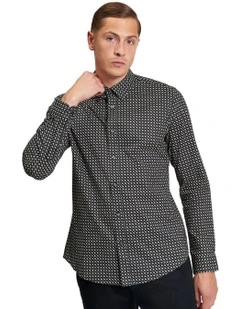 Mono Block Print Long Sleeve Shirt in Black