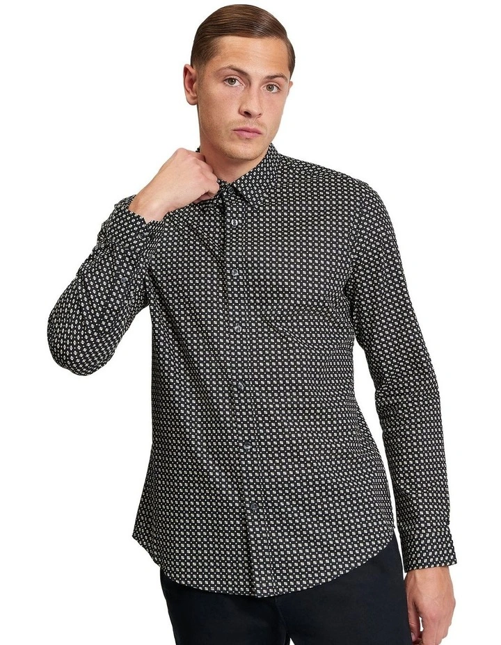 Mono Block Print Long Sleeve Shirt in Black image 1