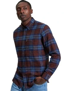 Ombre Check Long Sleeve Shirt in Marine