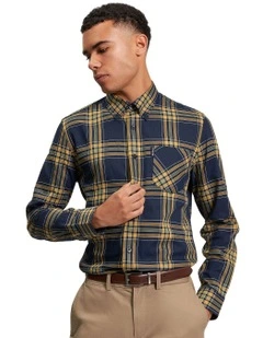 Grid Check Long Sleeve Shirt in Dark Navy