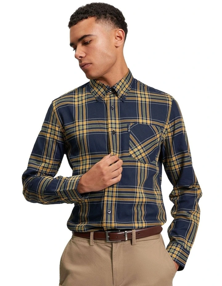 Grid Check Long Sleeve Shirt in Dark Navy image 1