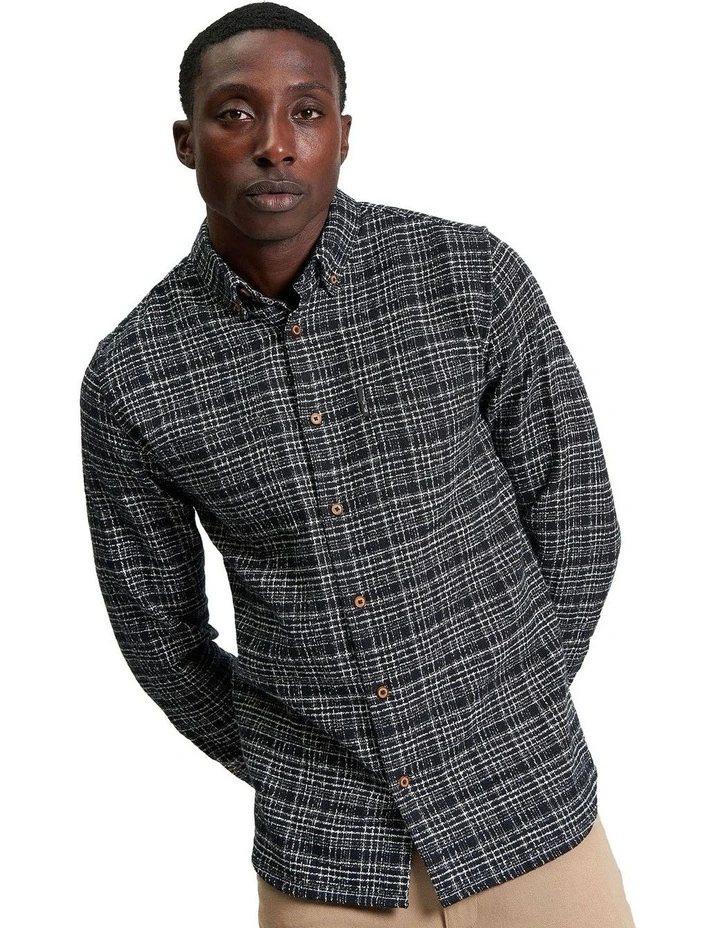 Twisted Yarn Long Sleeve Shirt in Black image 1