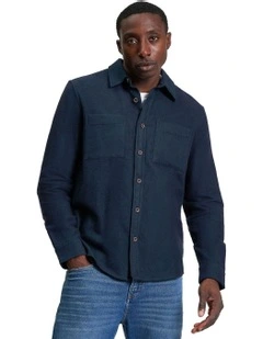 Brushed Herringbone Overshirt in Blue