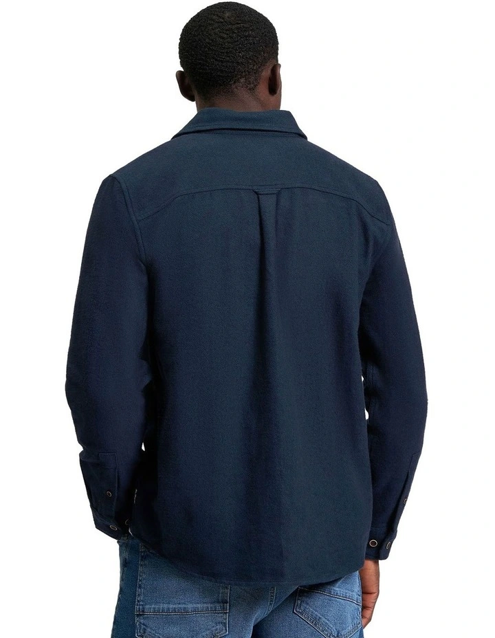 Brushed Herringbone Overshirt in Blue image 2