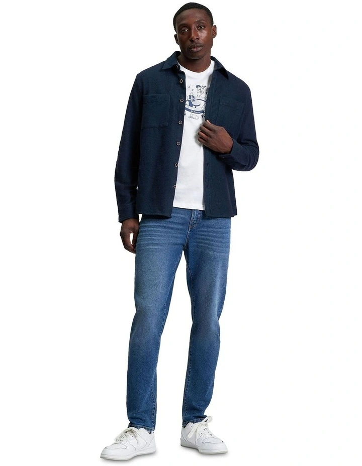 Brushed Herringbone Overshirt in Blue image 3