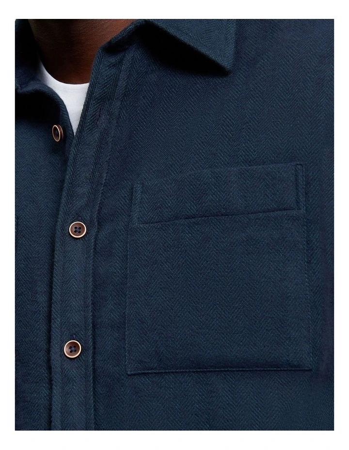 Brushed Herringbone Overshirt in Blue image 4