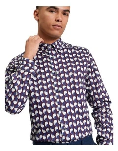 Paisley Geo Print Long Sleeve Shirt in Dark Wine