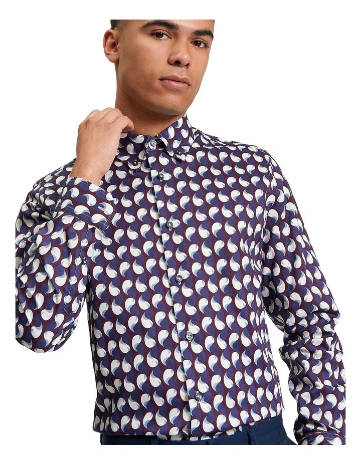 Paisley Geo Print Long Sleeve Shirt in Dark Wine image 1