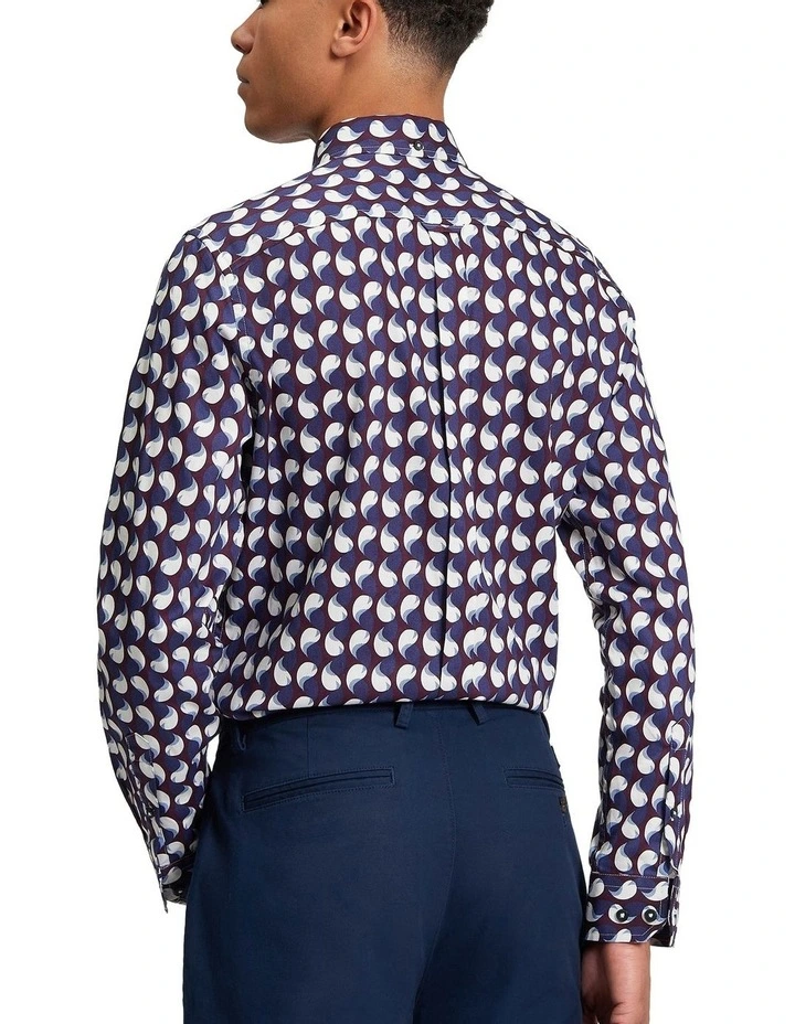 Paisley Geo Print Long Sleeve Shirt in Dark Wine image 2