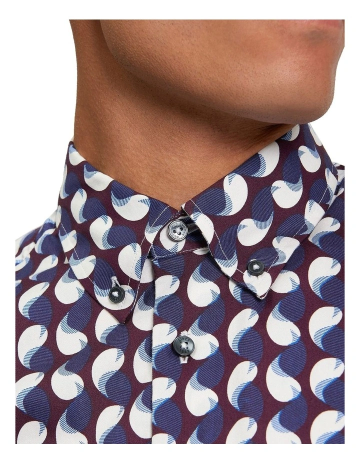 Paisley Geo Print Long Sleeve Shirt in Dark Wine image 4