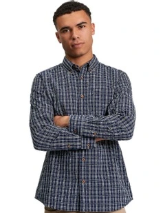 Raised Yarn Check Long Sleeve Shirt in Marine