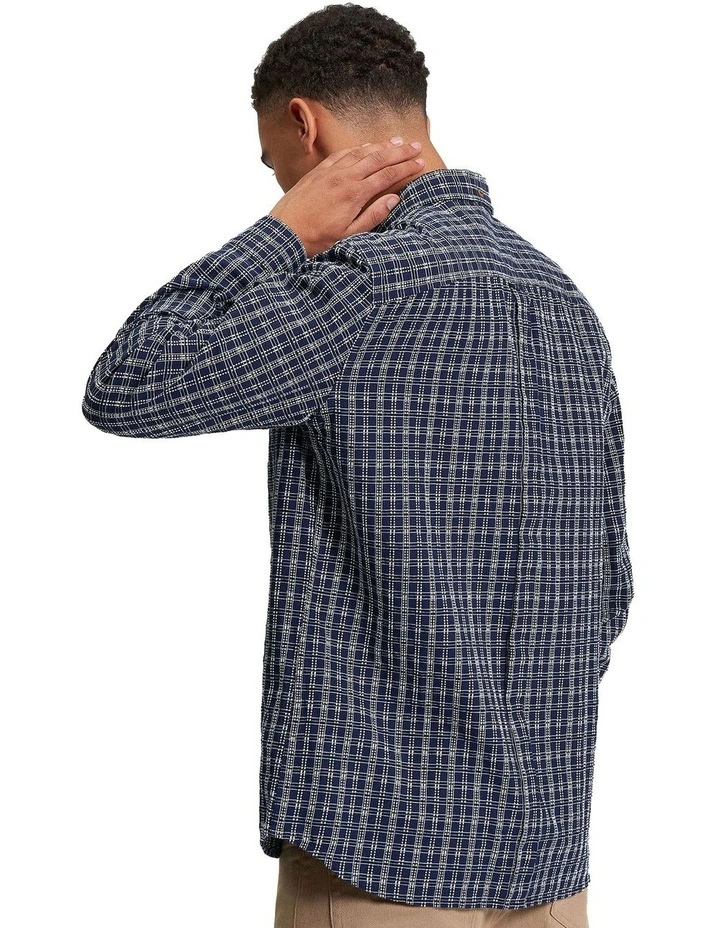 Raised Yarn Check Long Sleeve Shirt in Marine image 2