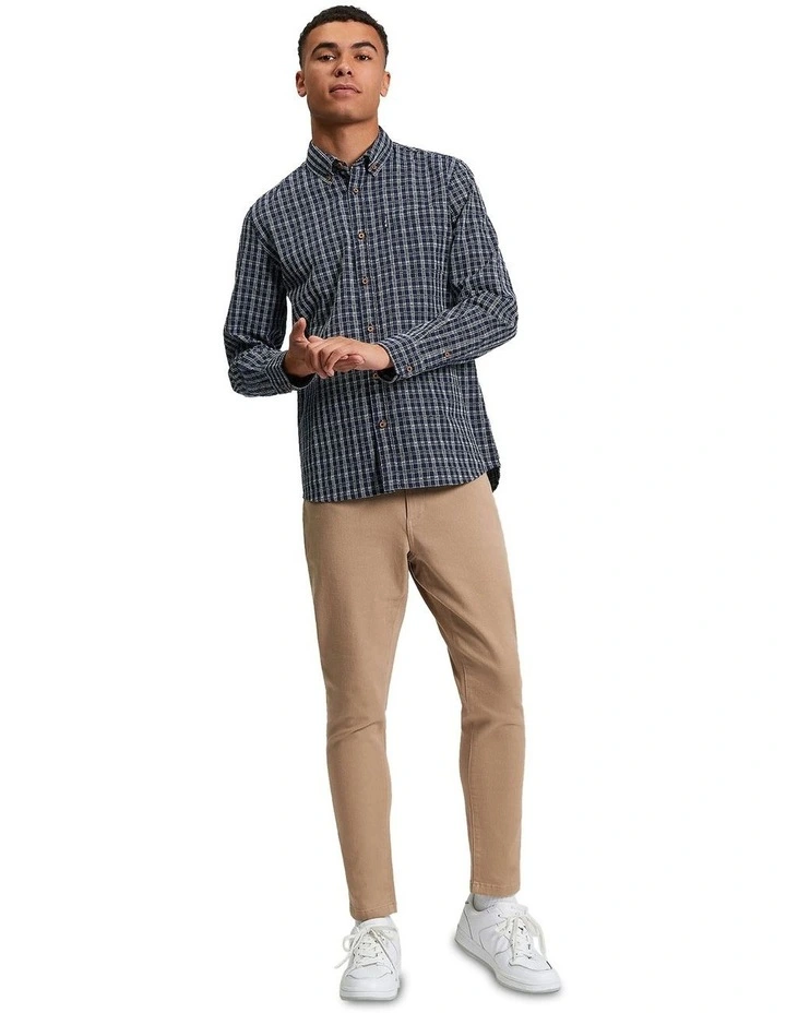 Raised Yarn Check Long Sleeve Shirt in Marine image 3