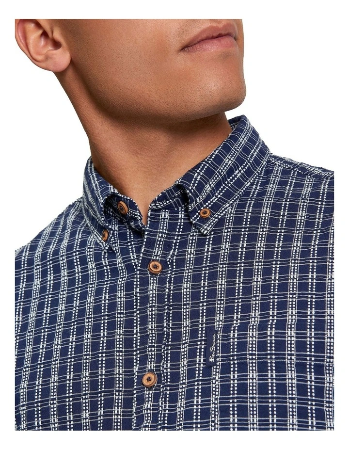 Raised Yarn Check Long Sleeve Shirt in Marine image 4