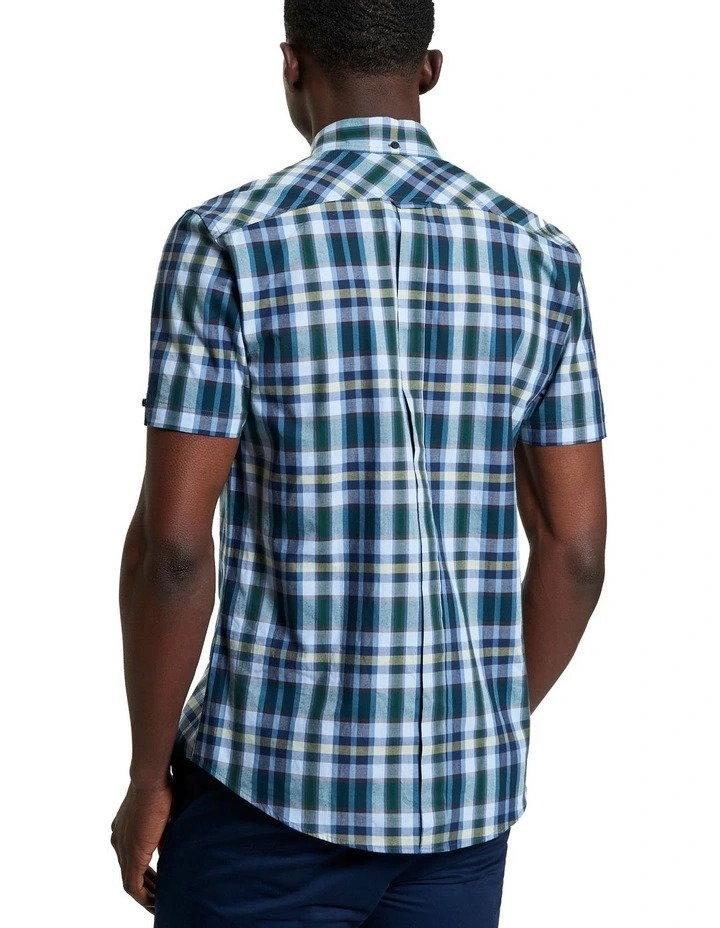 Irregular Check Short Sleeve Shirt in Dark Green image 2