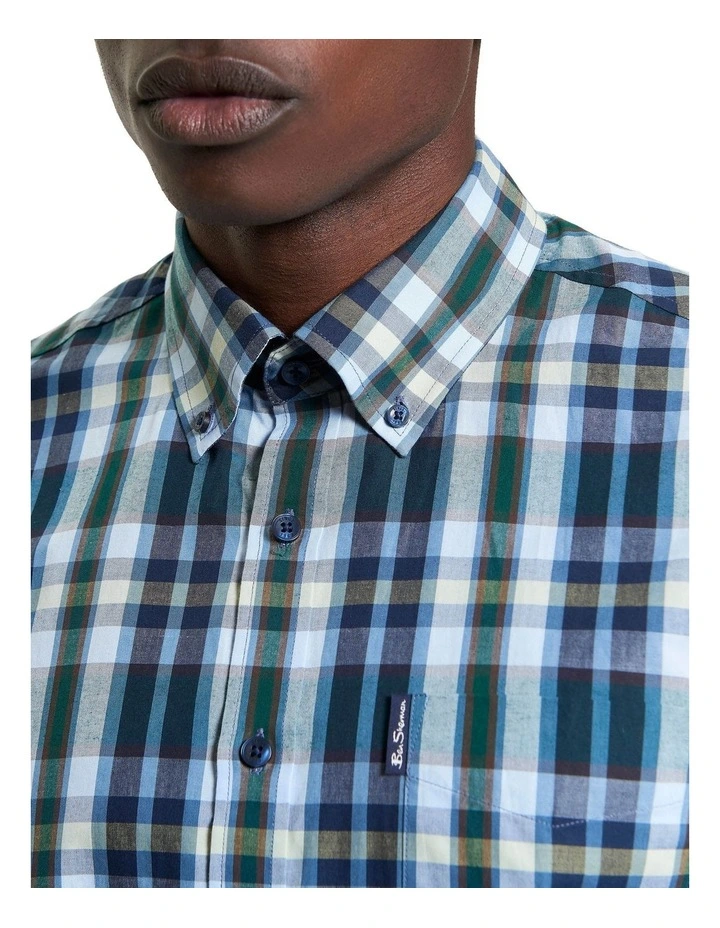 Irregular Check Short Sleeve Shirt in Dark Green image 4