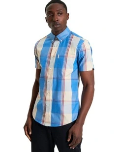 Overcheck Short Sleeve Shirt in Kingfisher