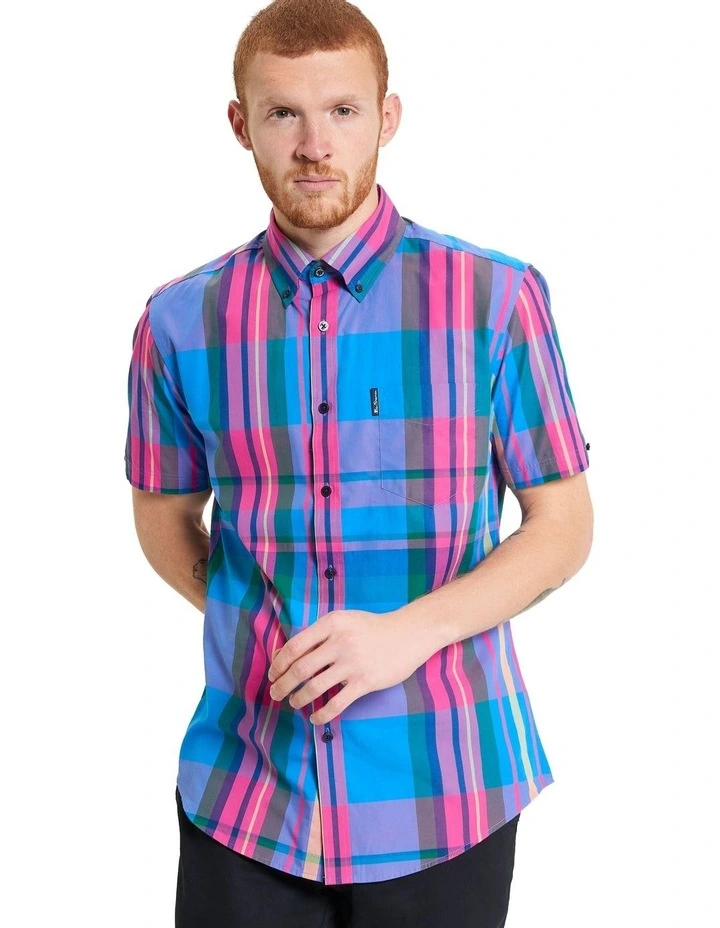 Large Madras Short Sleeve Shirt in Kingfisher image 1
