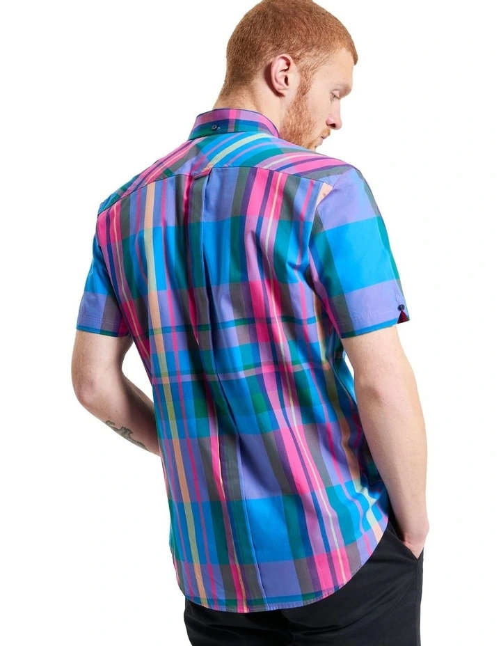 Large Madras Short Sleeve Shirt in Kingfisher image 2