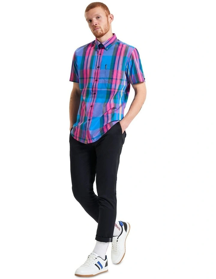 Large Madras Short Sleeve Shirt in Kingfisher image 3