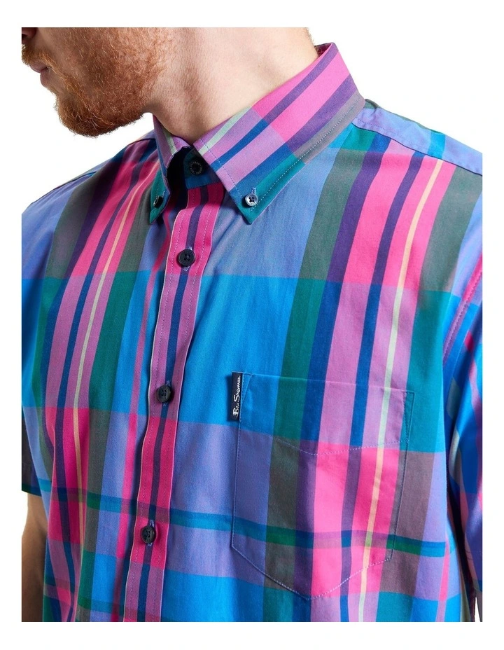 Large Madras Short Sleeve Shirt in Kingfisher image 4