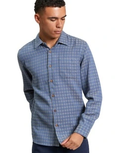 British Craft Geo Long Sleeve Shirt in Riviera Blue