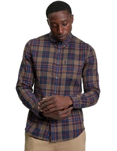 Multi Check Long Sleeve Shirt in Dark Navy