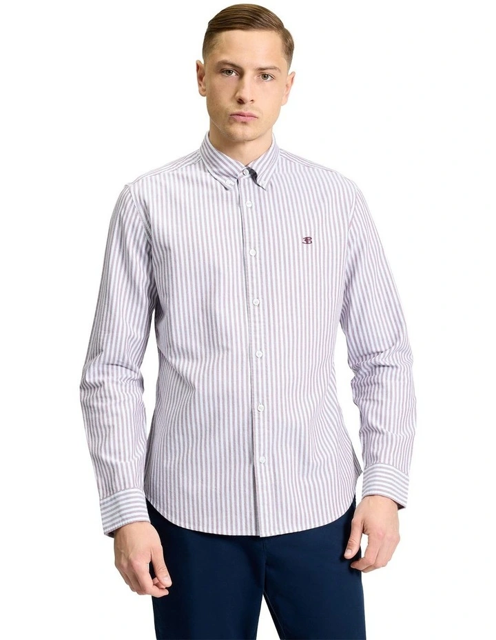 Oxford Stripe Long Sleeve Shirt in Cherry image 1