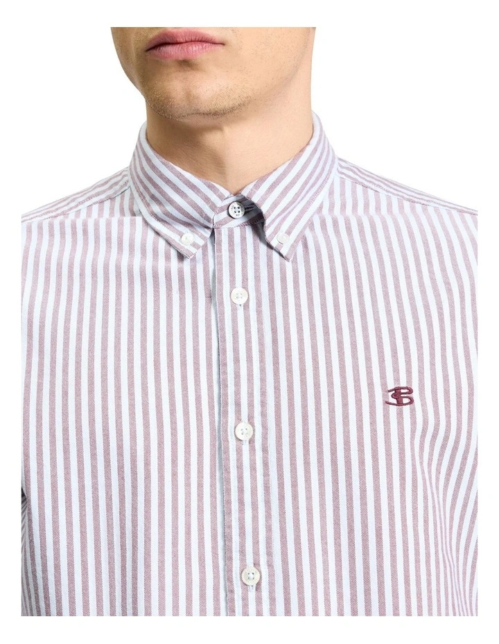 Oxford Stripe Long Sleeve Shirt in Cherry image 4