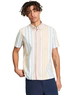Multicolour Oxford Stripe Short Sleeve Shirt in Ivory