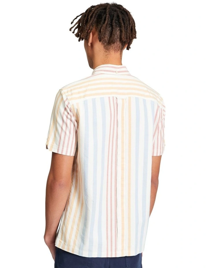 Multicolour Oxford Stripe Short Sleeve Shirt in Ivory image 2
