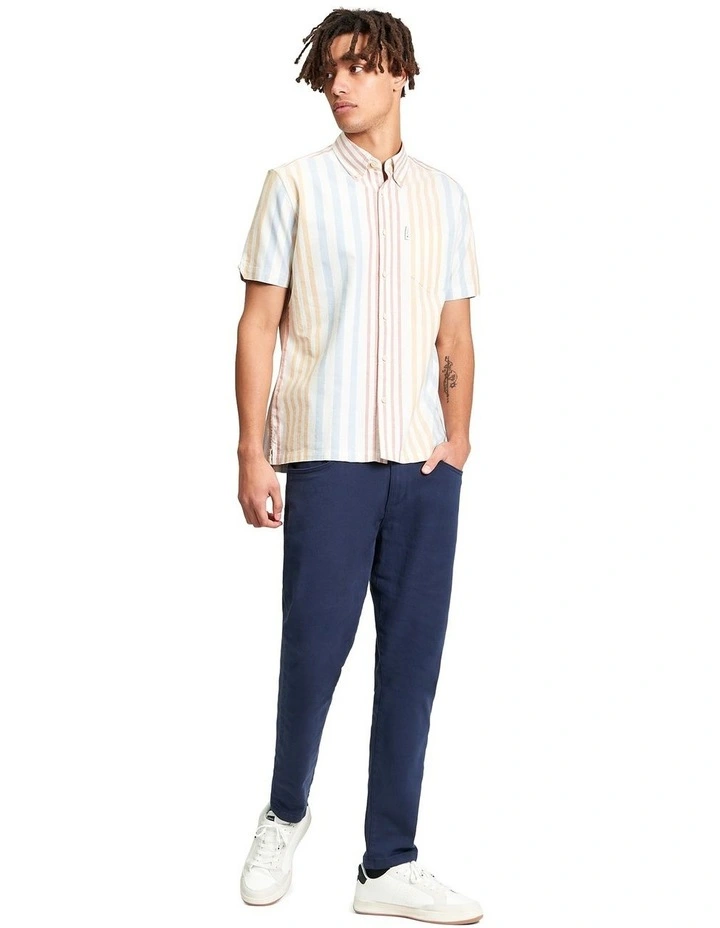 Multicolour Oxford Stripe Short Sleeve Shirt in Ivory image 3