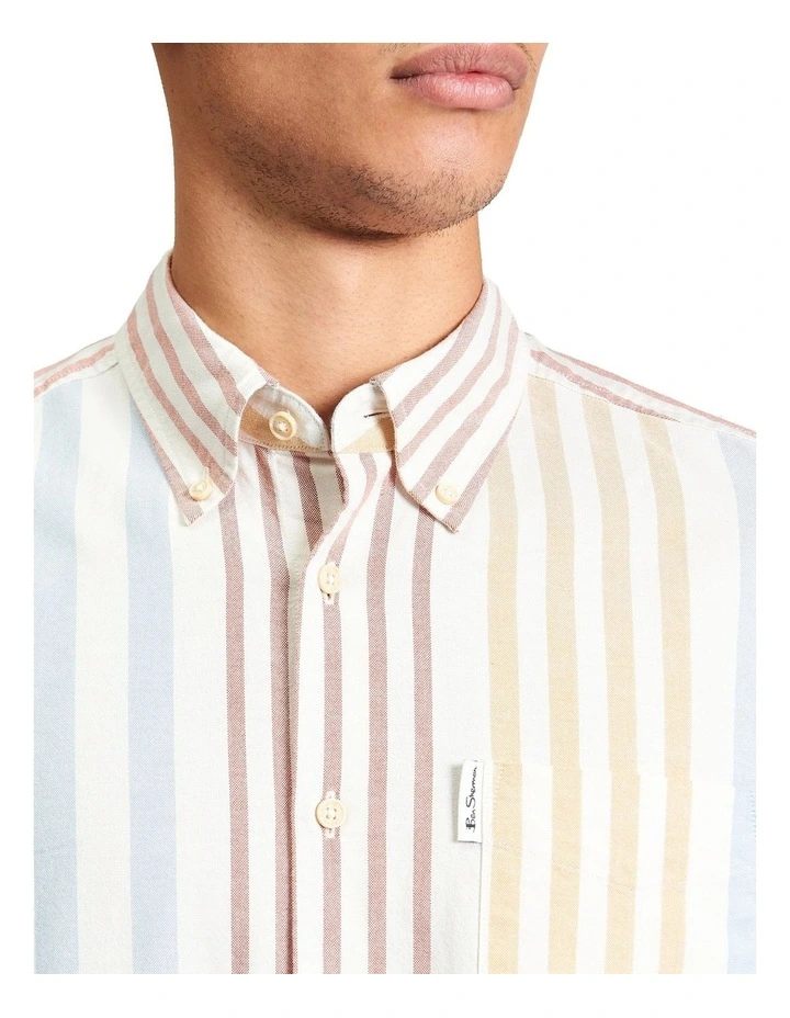Multicolour Oxford Stripe Short Sleeve Shirt in Ivory image 4