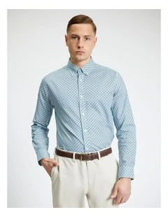 Split Geo Print Long Sleeve Shirt Powder Blue
