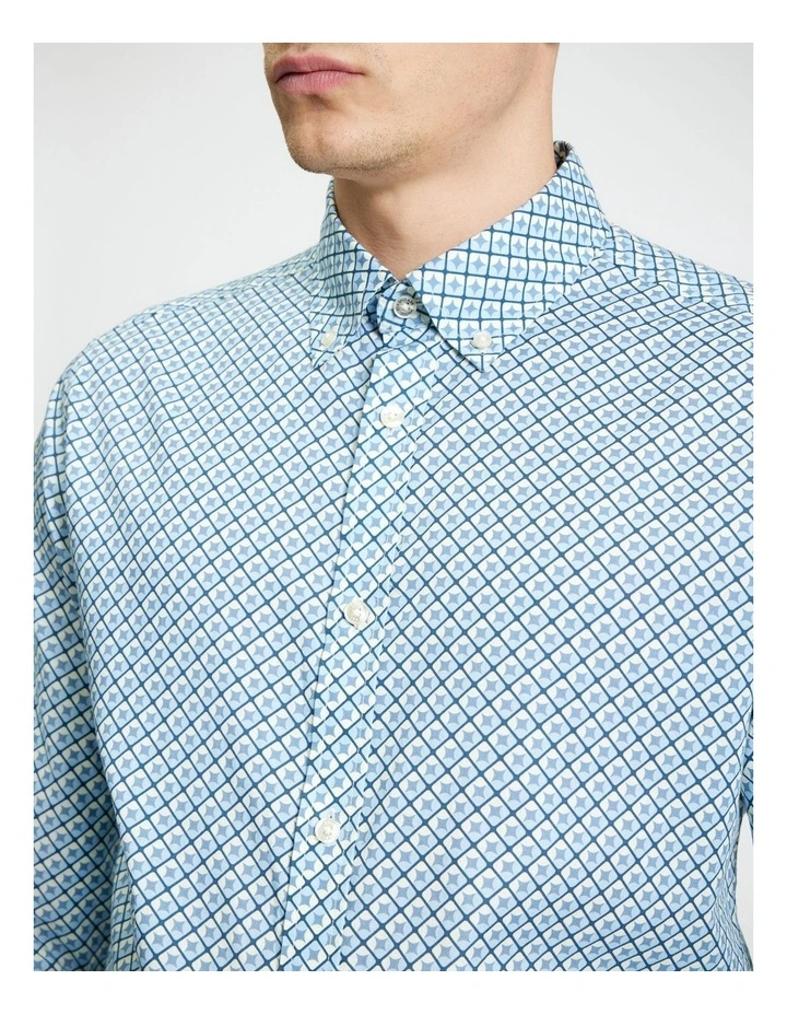 Split Geo Print Long Sleeve Shirt Powder Blue image 4